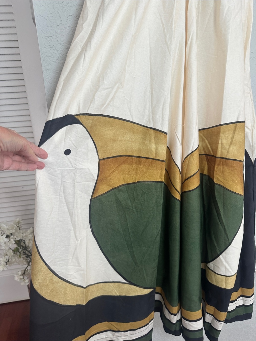 NEW FARM Rio Cream Toucan Maxi Dress Green Gold Tuca Exotic Tropical Resortwear - Picture 4 of 12